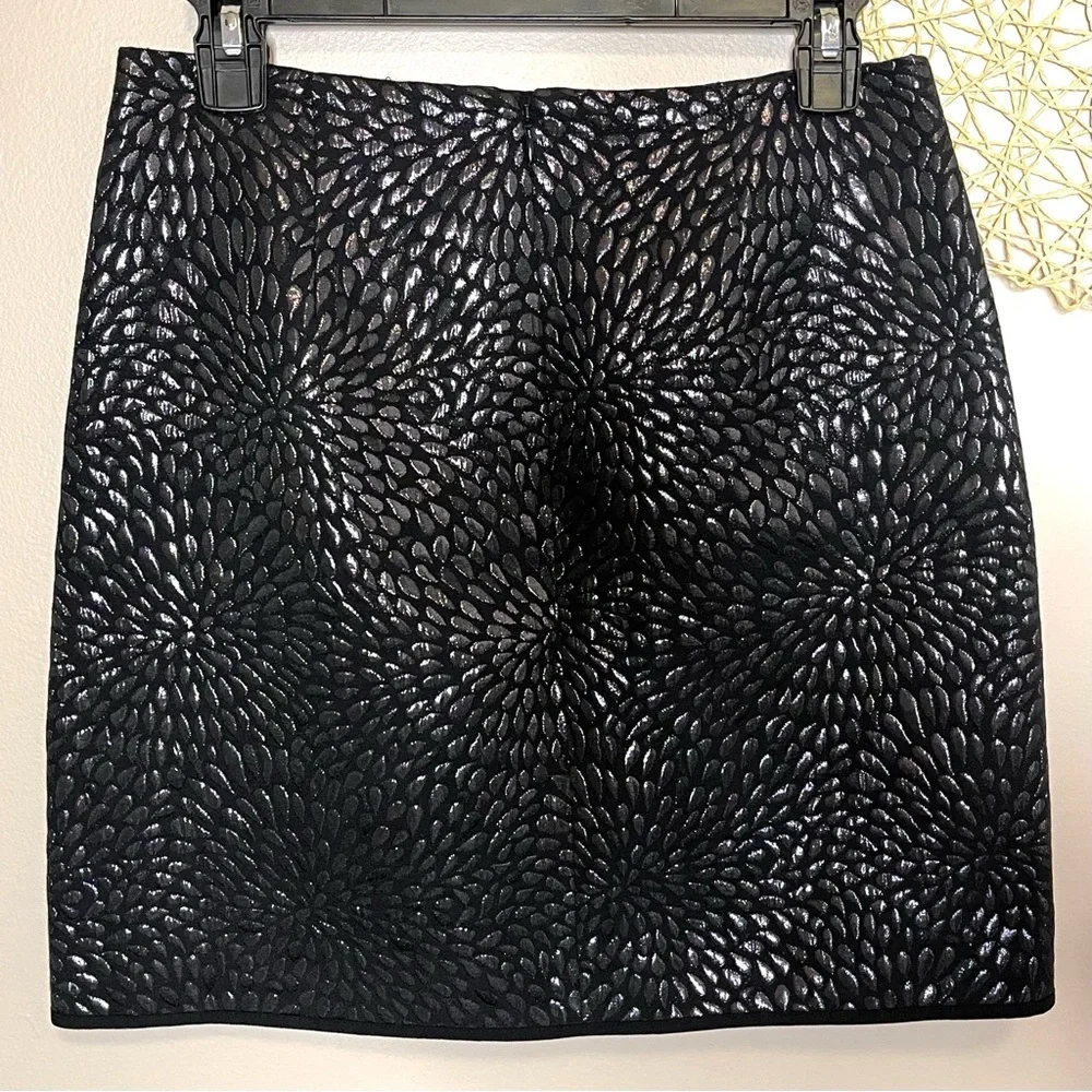 NWT LOFT Metallic Jacquard Embossed Faux Wrap Skirt (black) - 2
